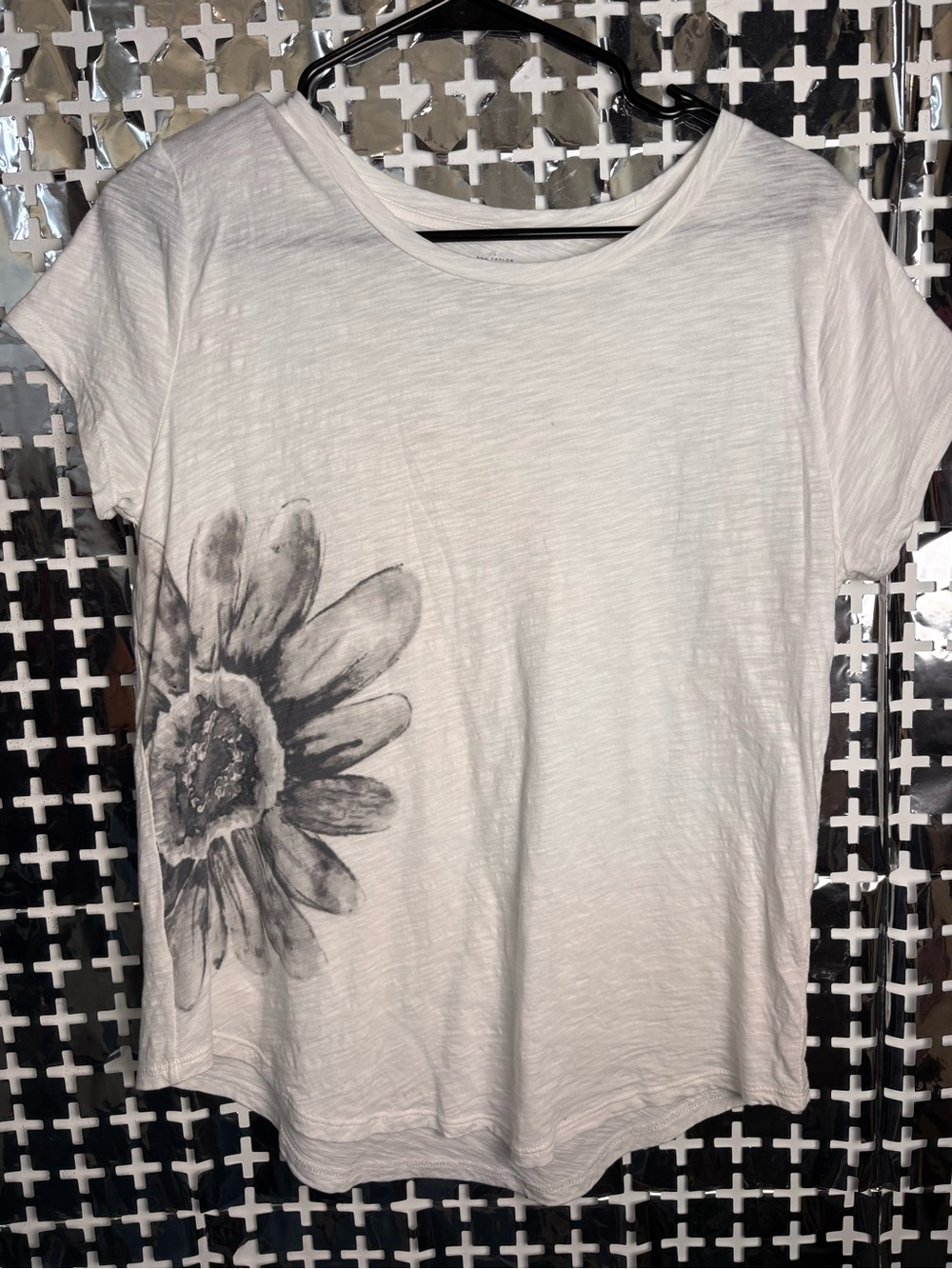 LOFT White Short-Sleeve Tee with Gray Floral Accent